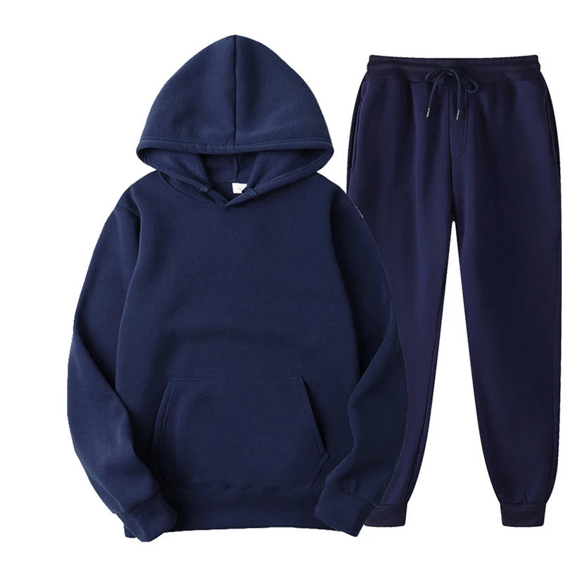 Men's and Women's Casual Tracksuit Set - Thick Pullover Hoodie and Long Pant - Autumn Fleece Jogger Sportswear