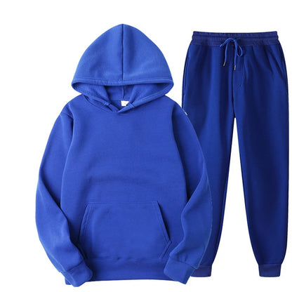Men's and Women's Casual Tracksuit Set - Thick Pullover Hoodie and Long Pant - Autumn Fleece Jogger Sportswear