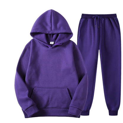 Men's and Women's Casual Tracksuit Set - Thick Pullover Hoodie and Long Pant - Autumn Fleece Jogger Sportswear