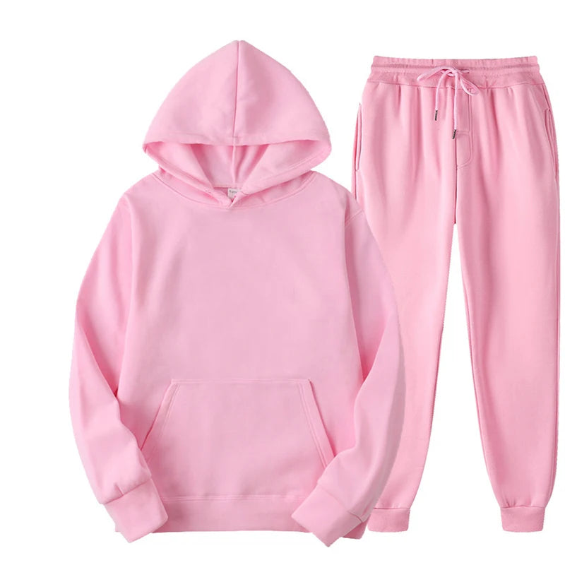Men's and Women's Casual Tracksuit Set - Thick Pullover Hoodie and Long Pant - Autumn Fleece Jogger Sportswear