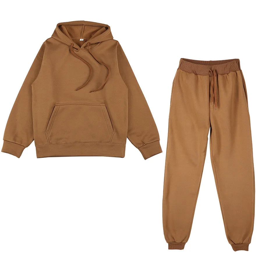 Men's and Women's Casual Tracksuit Set - Thick Pullover Hoodie and Long Pant - Autumn Fleece Jogger Sportswear