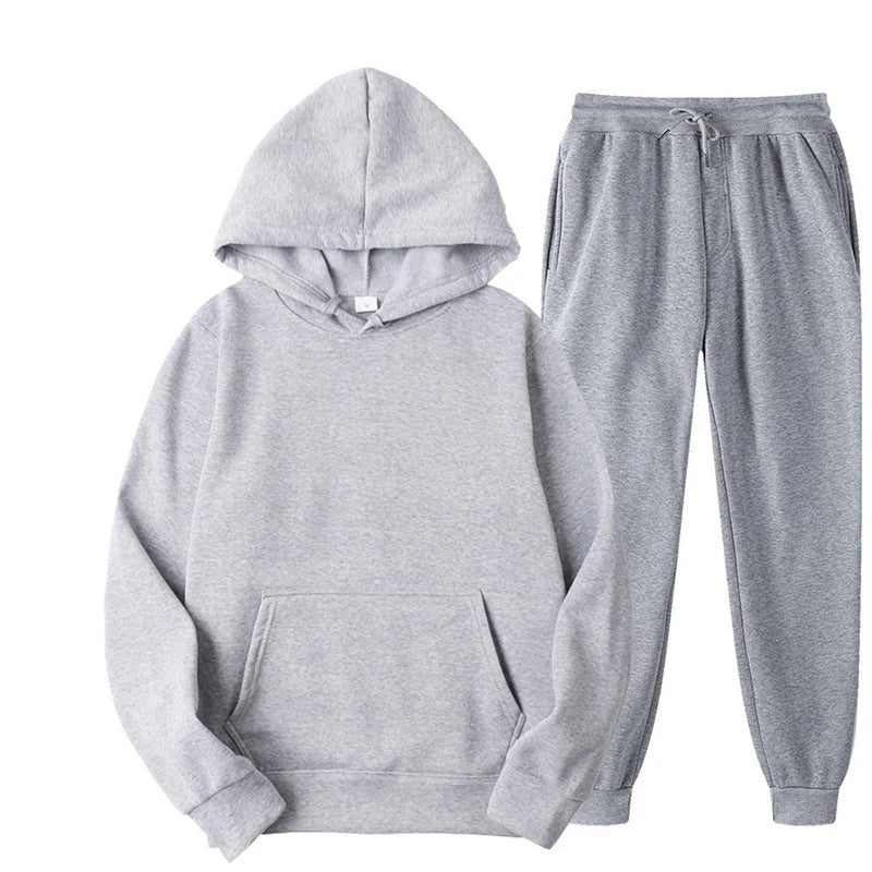 Men's and Women's Casual Tracksuit Set - Thick Pullover Hoodie and Long Pant - Autumn Fleece Jogger Sportswear