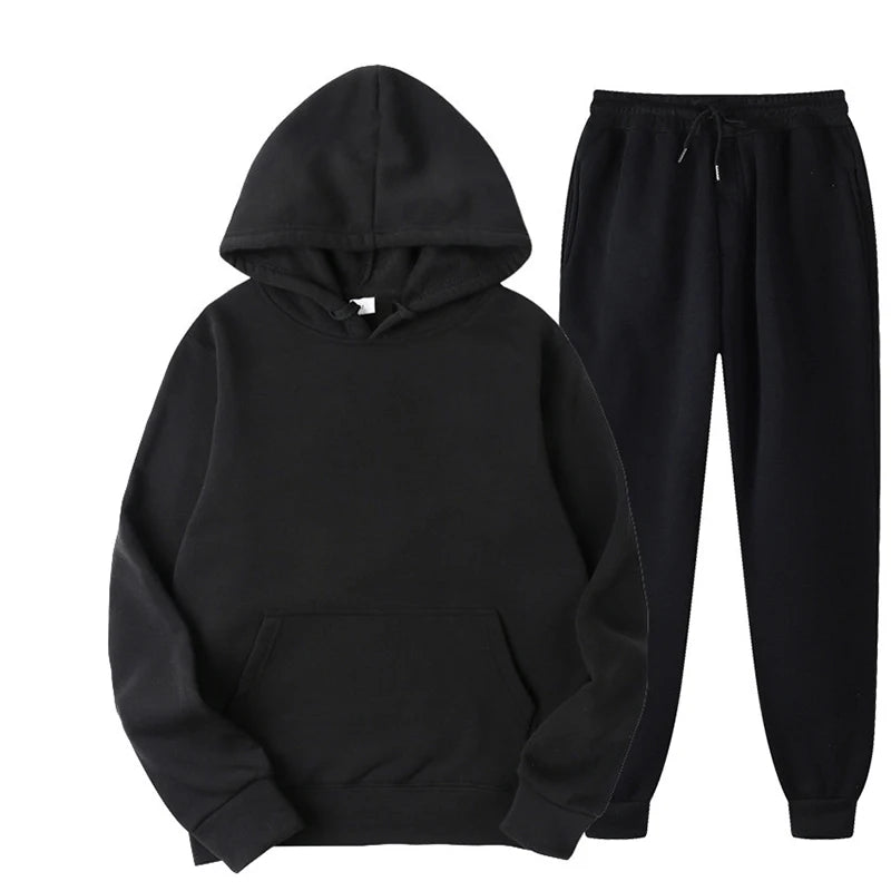 Men's and Women's Casual Tracksuit Set - Thick Pullover Hoodie and Long Pant - Autumn Fleece Jogger Sportswear