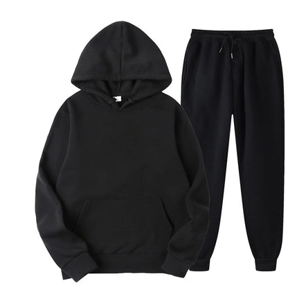 Men's and Women's Casual Tracksuit Set - Thick Pullover Hoodie and Long Pant - Autumn Fleece Jogger Sportswear