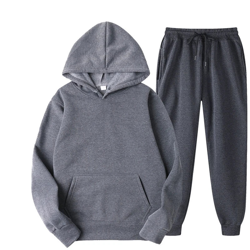 Men's and Women's Casual Tracksuit Set - Thick Pullover Hoodie and Long Pant - Autumn Fleece Jogger Sportswear