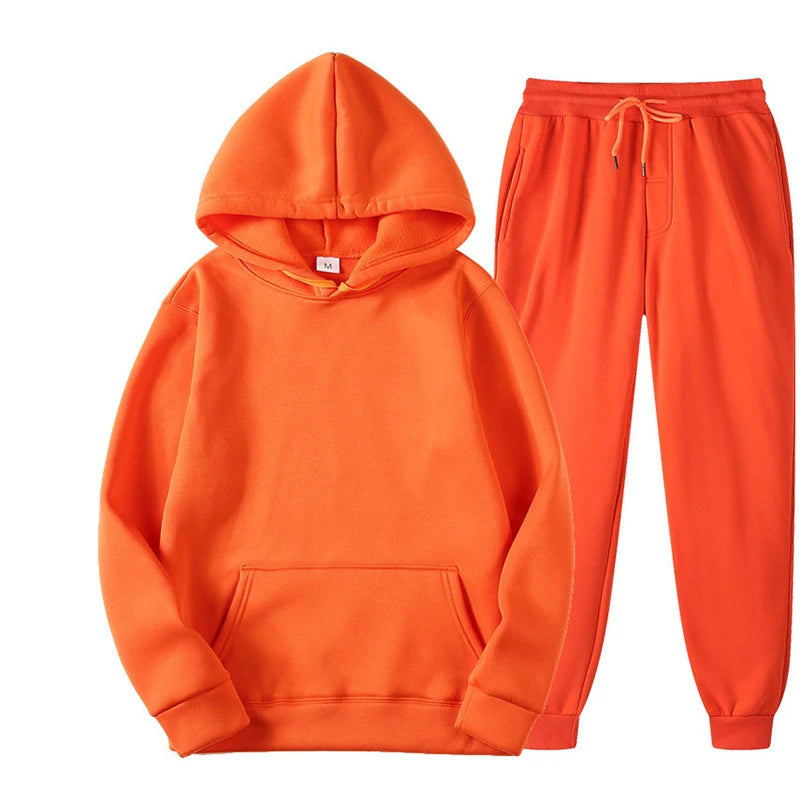 Men's and Women's Casual Tracksuit Set - Thick Pullover Hoodie and Long Pant - Autumn Fleece Jogger Sportswear