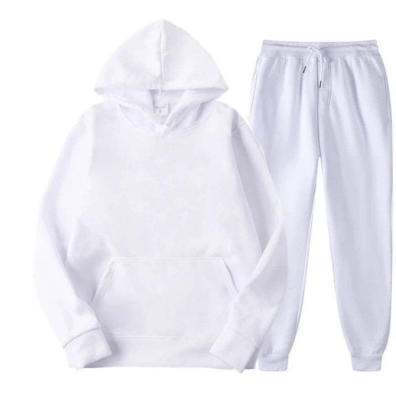 Men's and Women's Casual Tracksuit Set - Thick Pullover Hoodie and Long Pant - Autumn Fleece Jogger Sportswear