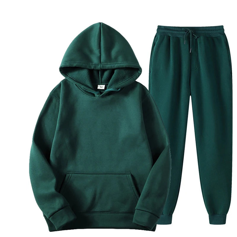 Men's and Women's Casual Tracksuit Set - Thick Pullover Hoodie and Long Pant - Autumn Fleece Jogger Sportswear