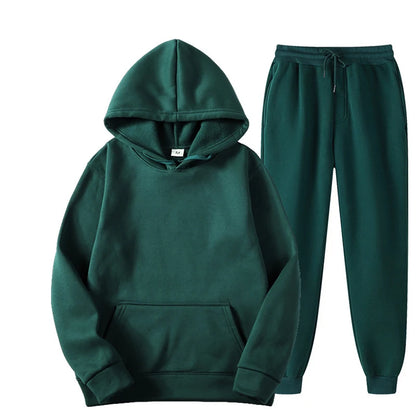 Men's and Women's Casual Tracksuit Set - Thick Pullover Hoodie and Long Pant - Autumn Fleece Jogger Sportswear