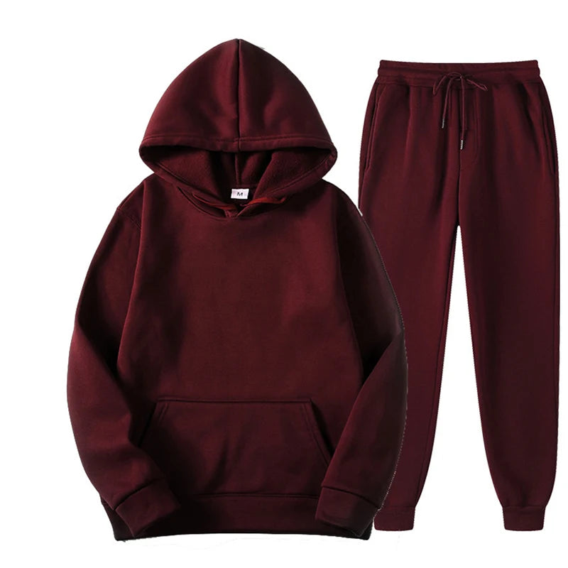 Men's and Women's Casual Tracksuit Set - Thick Pullover Hoodie and Long Pant - Autumn Fleece Jogger Sportswear