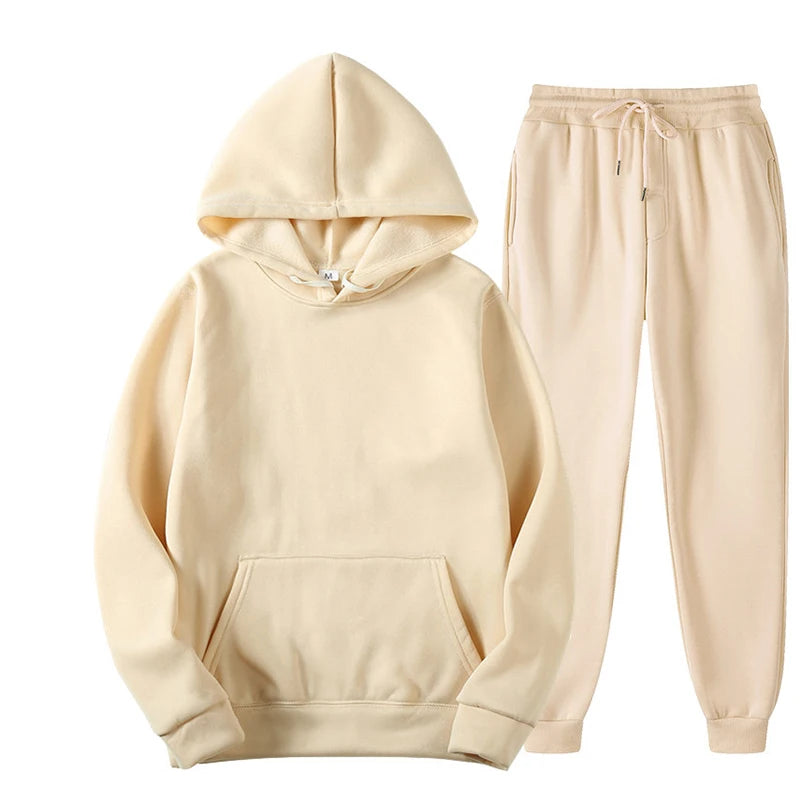Men's and Women's Casual Tracksuit Set - Thick Pullover Hoodie and Long Pant - Autumn Fleece Jogger Sportswear