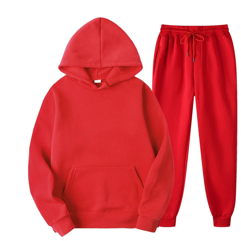 Men's and Women's Casual Tracksuit Set - Thick Pullover Hoodie and Long Pant - Autumn Fleece Jogger Sportswear